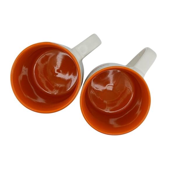 Embossed Hand Painted Fall Coffee Mugs Tea Cups Orange Interior Pumpkins Autumn - Picture 5 of 6